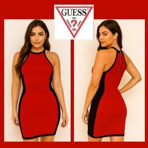G by Guess Red and Black Bodycon Halter Dress (Size XS)